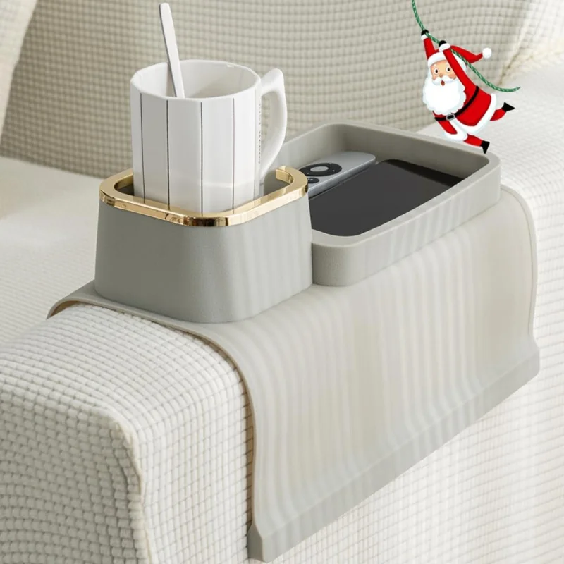 

Anti-Spill Couch Cup Holder Tray – Non-Slip Weighted Drink & Phone Holder