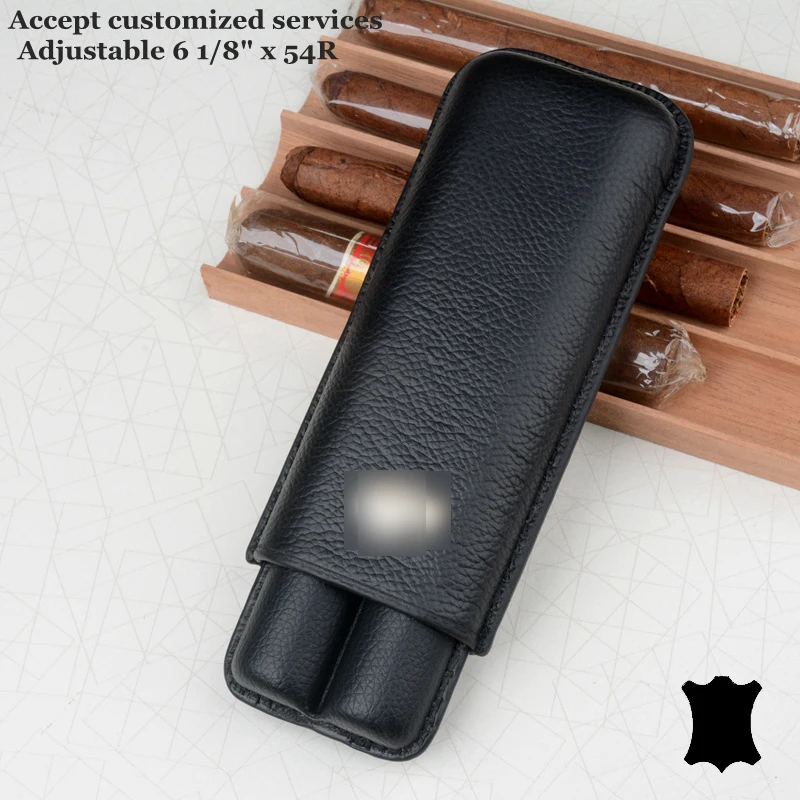 

54R Cow Leather Cigar Case Black Travel Cigar Holder 2 Tube Mini Humidor C Logo Cigar Box Men's Best Cigar Accessory Tool