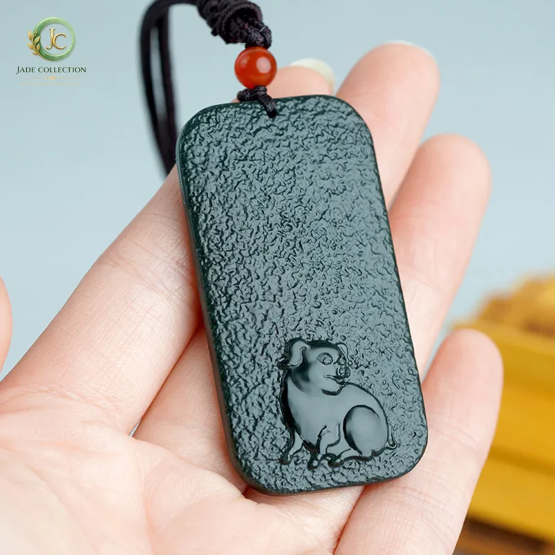 Hetian jade pendant for men and women, sapphire tower, green zodiac pig, twelve zodiac signs, natal year pendant, jade pendant s