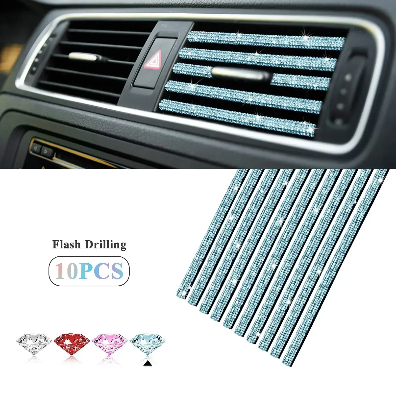 1-10PCS Car Diamond Air Conditioner Outlet Interior Trim Strip Universal U Clip Rhinestone car accessories interior