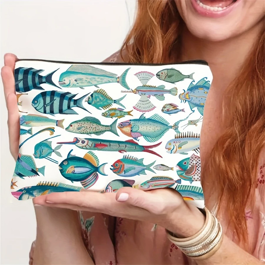 1 Stück Kosmetiktasche mit lebhaftem Fischmuster – geräumiger Make-up-Organizer mit Reißverschluss und Toilettenartikeltaschen, strapazierfähiges Polyester