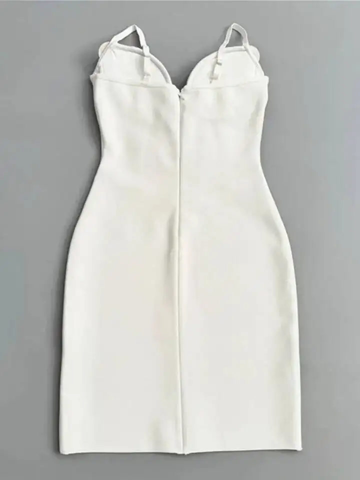 LEOSOXS 2025 mujeres celebridad Sexy sin mangas espalda descubierta diamante blanco Mini ceñido al cuerpo vendaje vestido elegante traje de fiesta y Club nocturno