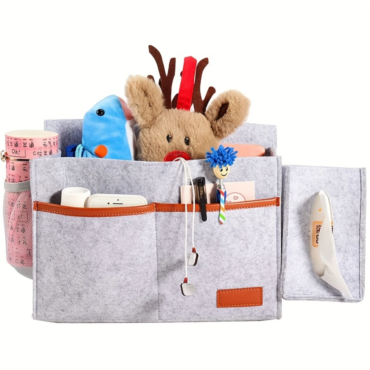 Rustic Felt Bedside Caddy: Multi-Purpose Bedroom Organizer & Polyester Sofa Hanging Pocket - Traditional Style, Durable Holder f