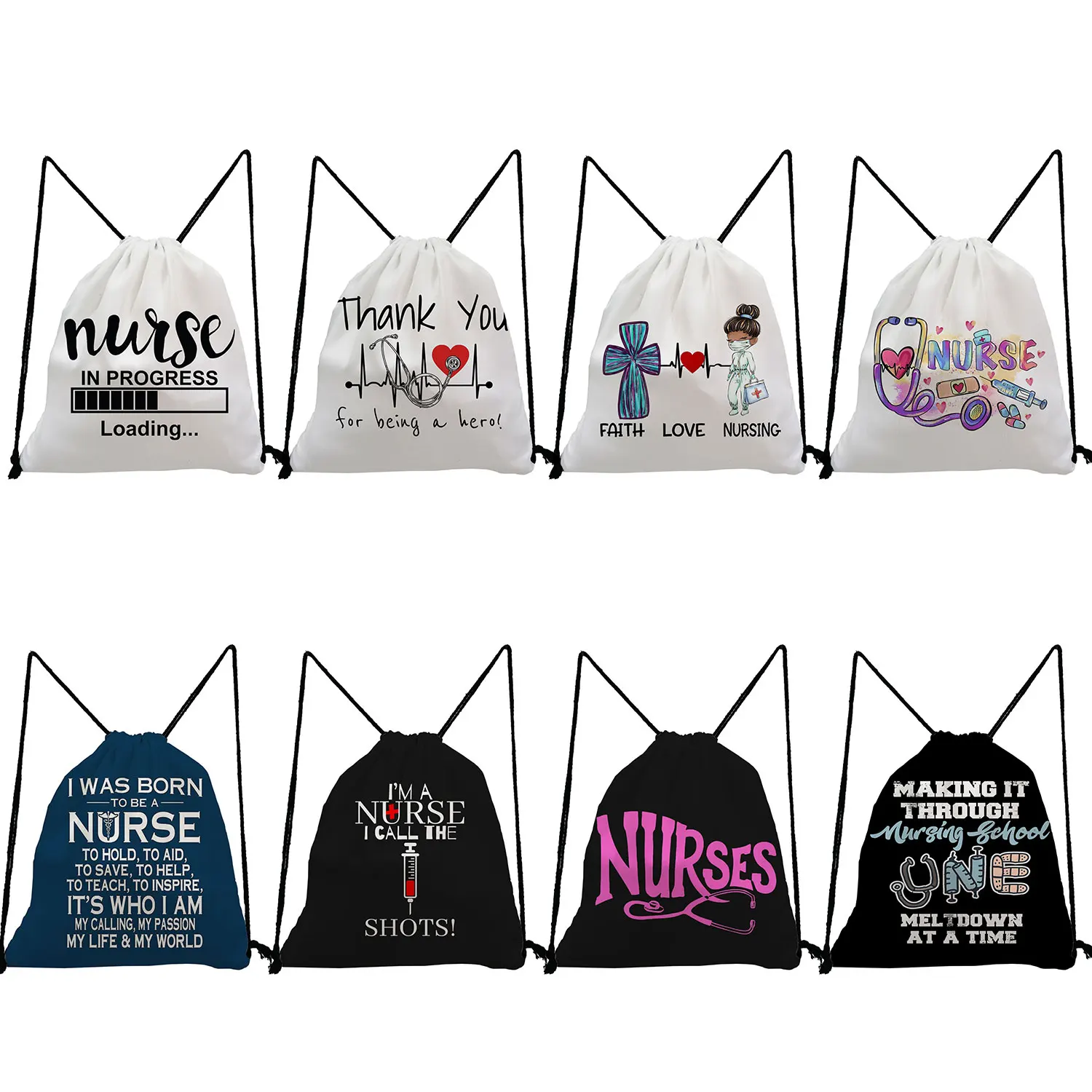 

Nurse Letter Print Backpack Casual Cartoon Doctor Painting Drawstring Bags For Women Hospital Gift Travel Storage Bag Portable