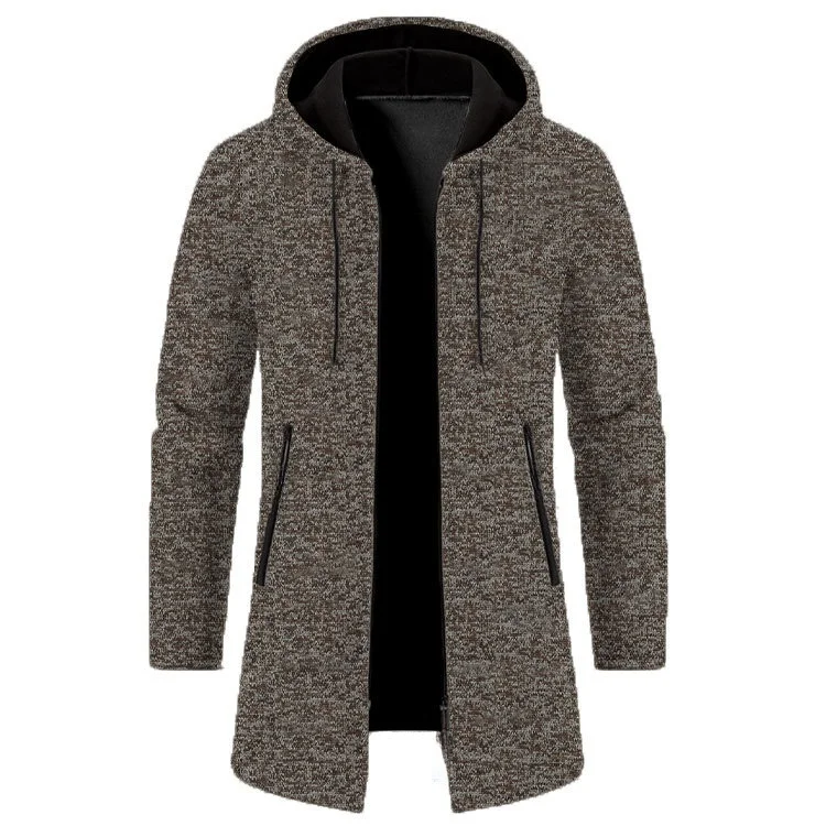 

Men's Hooded Knitted Sweater Mid-Length Thin Fce Loose Large Size Cardigan Outerwear Breathable Casual Cotton Long Sve