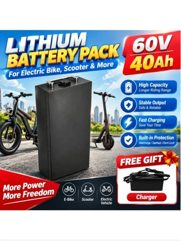 60V 40Ah Lithium-Akkupack für Elektromotorräder, 2000W Hochleistungsmotor, geeignet für Harley Davidson, faltbare Citycoco-Elektro-Scooter, inklusive kostenlosem Ladegerät