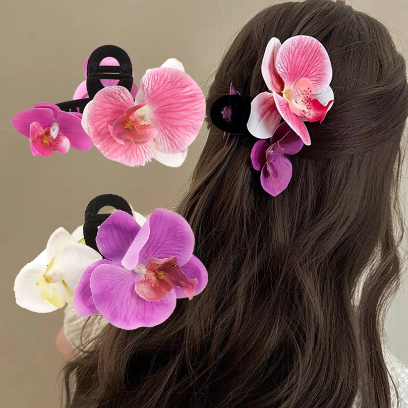 Butterfly Orchid Flower Hair Claw Shark Clip Women Fairy Flower Hairpin Hair Crab Clip Headwear Barrette Hair Accessories