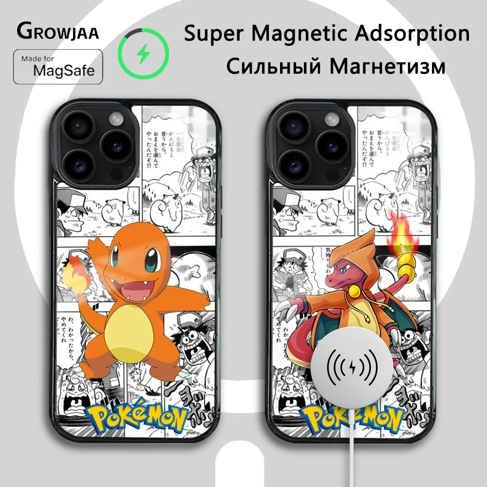 Cartoon Charizard and Dragonite Phone Case For iPhone 16 15 14 13 12 11 Pro Max Plus Mini Magsafe Mirror Wireless Magnetic Cover