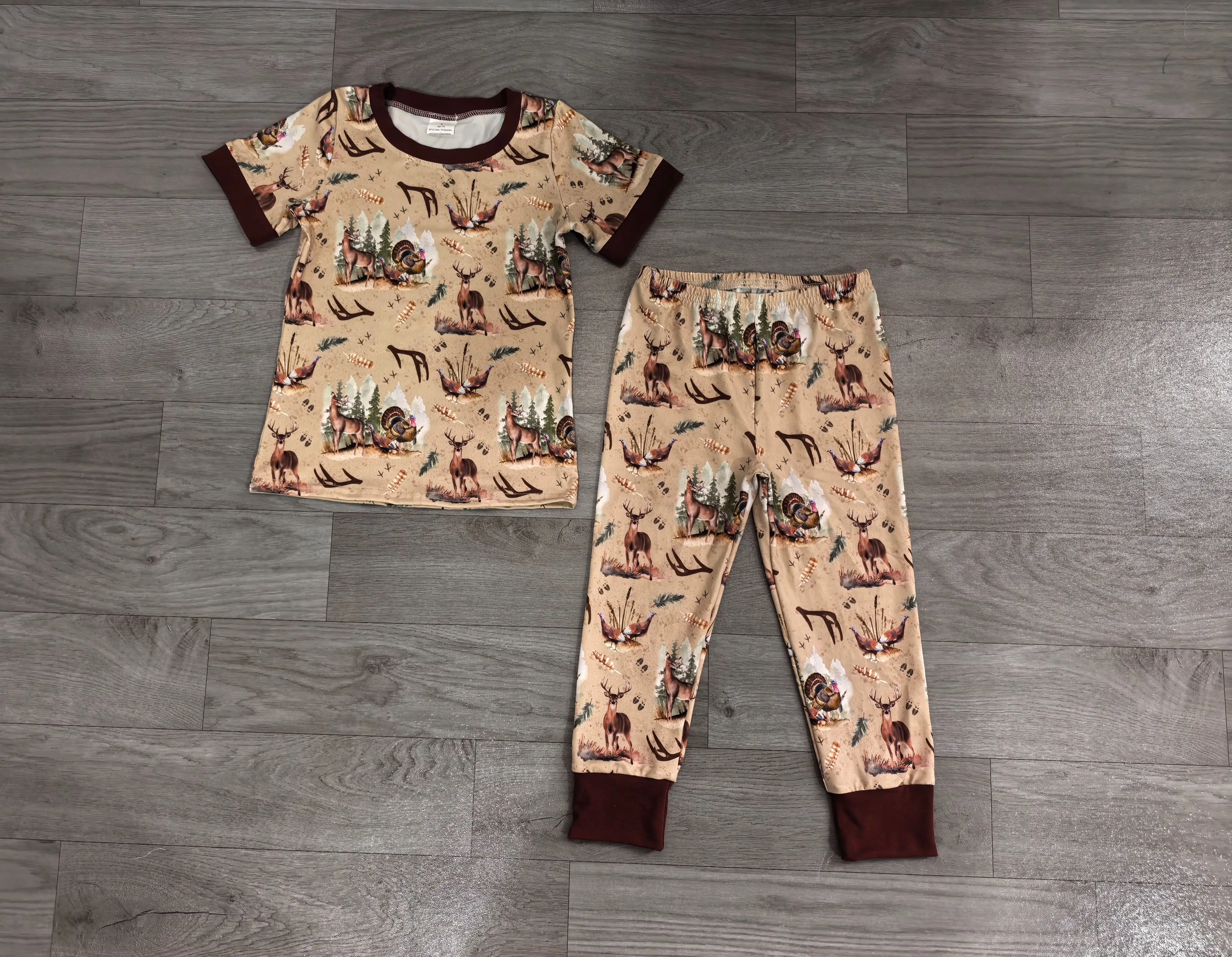 Wholesale Baby Boy Hunting Clothes Kids Short Sleeves Deer turkey Shirt Tee Set Toddler Children Pants Outfit