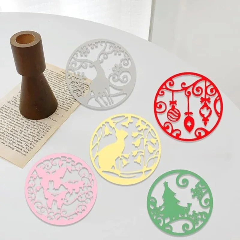 Resin Coaster Molds Silicone, Hollow Coaster Epoxy Molds with Butterfly, Deer, Tree, Candy, Cat Shapes, DIY Round Coaster Molds