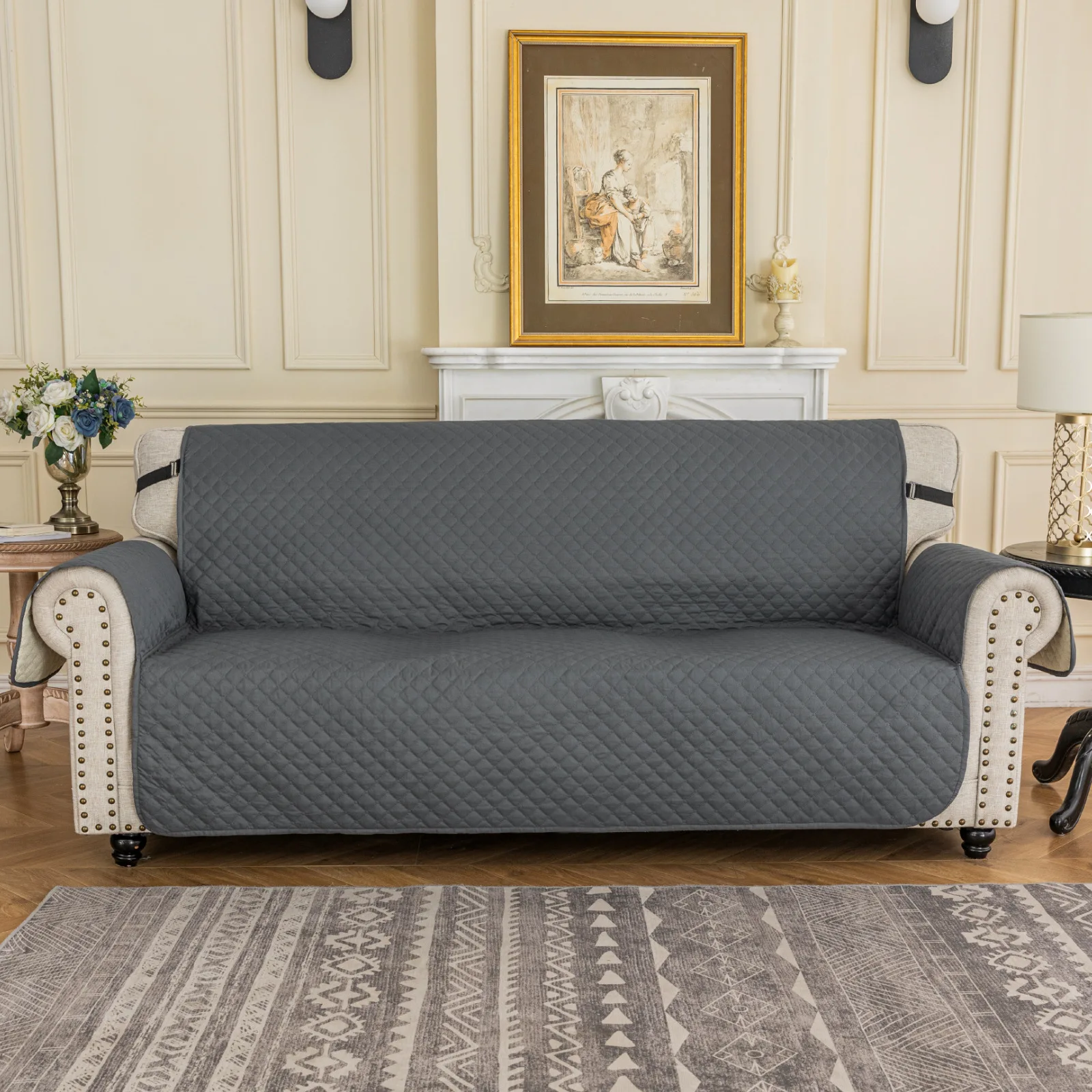 Sofa Cover, One Piece 3/4 Seater Waterproof Non-slip Sofa Cover, No Assembly, Machine Washable Dry Cleanable