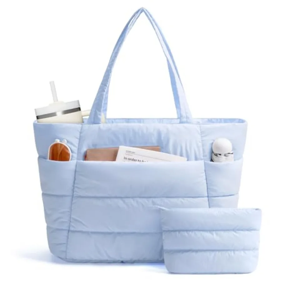 

Nylon Puffer Tote Bag for Women, Puffy Work Nurse Teacher Tote Bag, Quilted Shoulder Bag for Travel, Gym, Gifts
