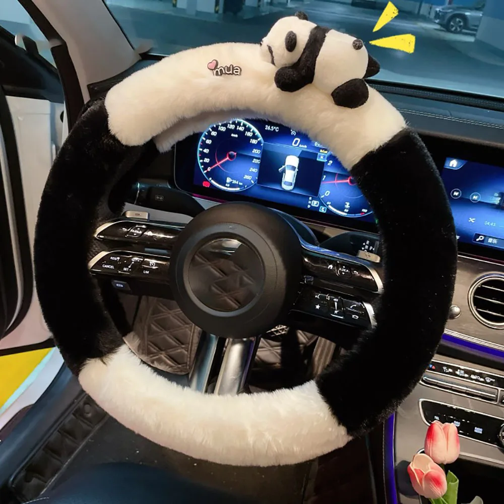Winter Steering Wheel Cover Plush Cute Panda Cover Plush Steering Wheel Cover Cartoon For General Use Winter Season Car