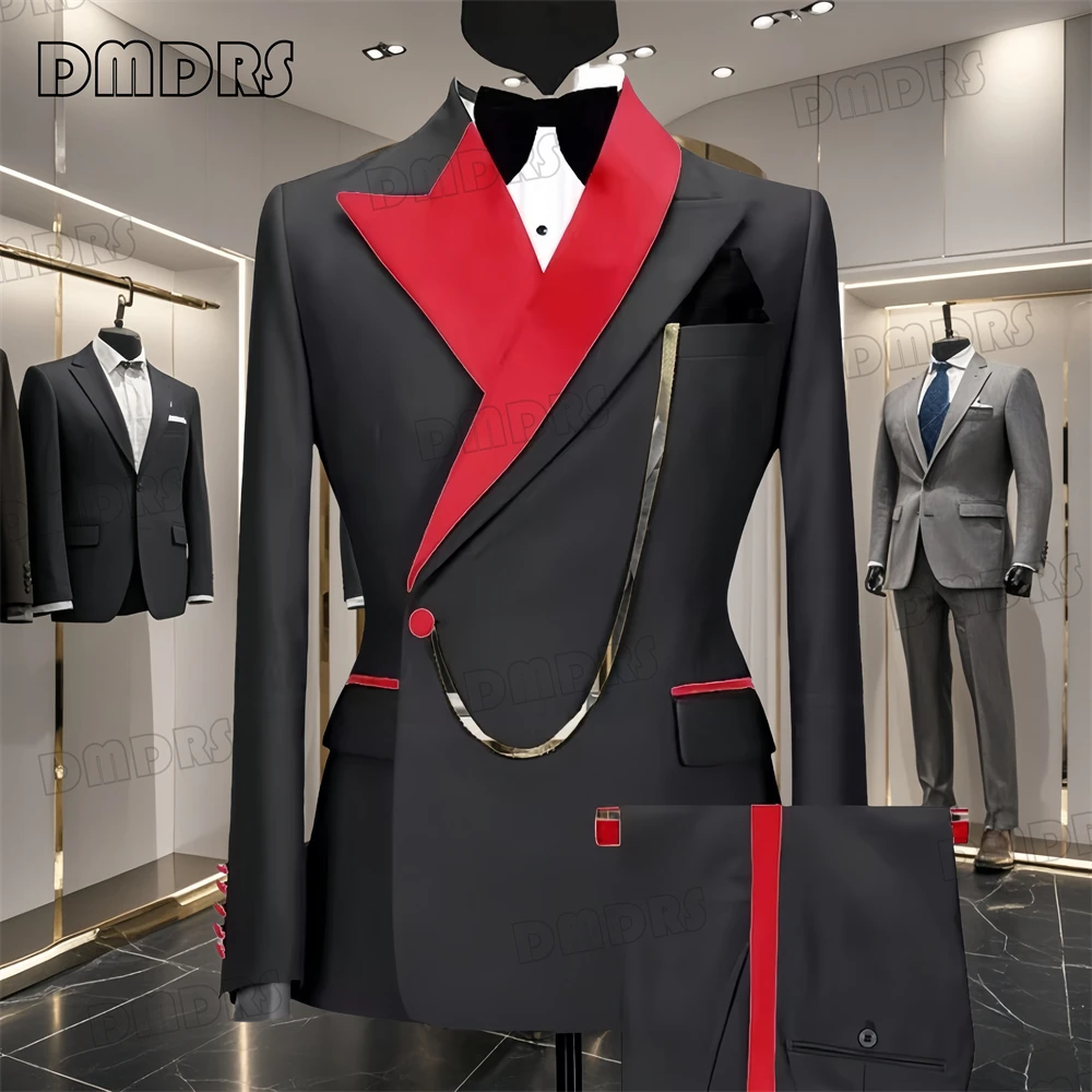 Asymmetrical Red Collar Formal Suit Set for Men, Many Colors Wedding Groom Suit, Blazer Pants Two Pieces Set Plus Size Party