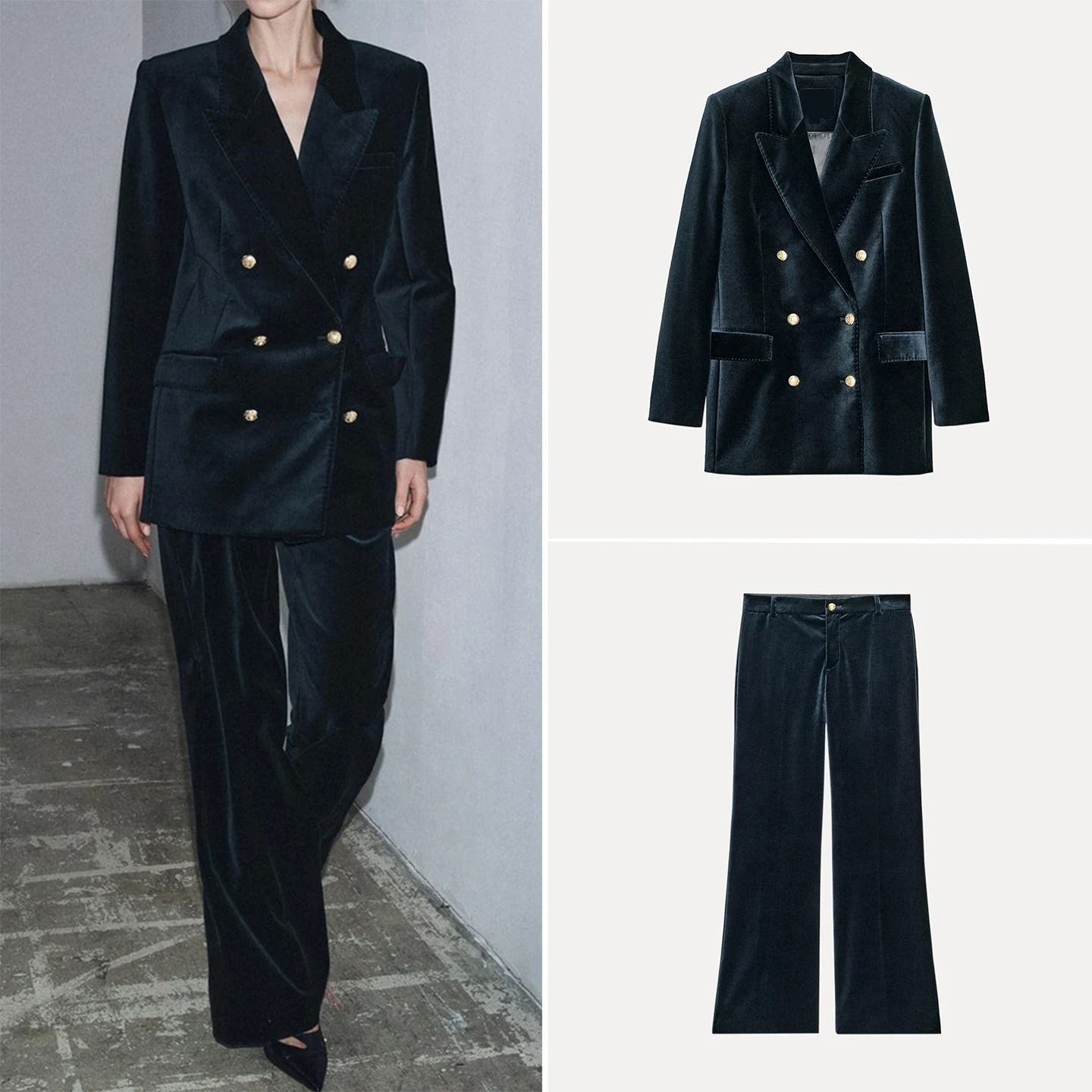 

Женский костюм: пиджак и брюки клеш, осень 2025, новая европейская коллекция, с длинными рукавами, на двойной пуговице, приталенный крой