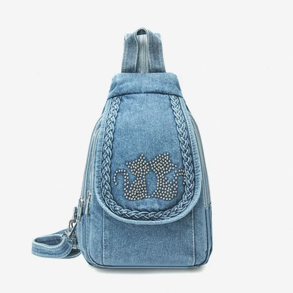 Denim Fabric Denim Backpack Multi-Functional Large Capacity Denim Messenger Bag Dual-Use Design Mini Size Denim Travel Bag