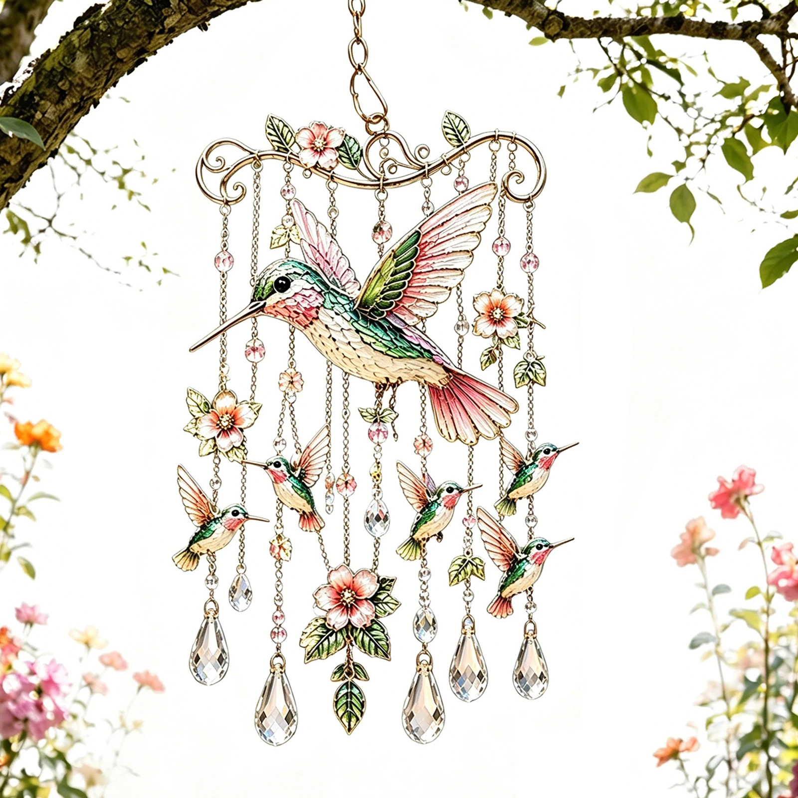 Elegante Campana de Viento con Colgantes de Cristal, Adornos Colgantes de Pájaros Coloridos para Mujeres, Regalos para el Día de la Madre, Cumpleaños, Recuerdos