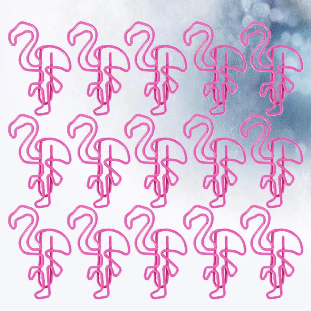 

50pcs Flamingo Paper Clips Iron Cartoon Design Strong Hold Office School Supplies Decorative Metal Paperclip Pink