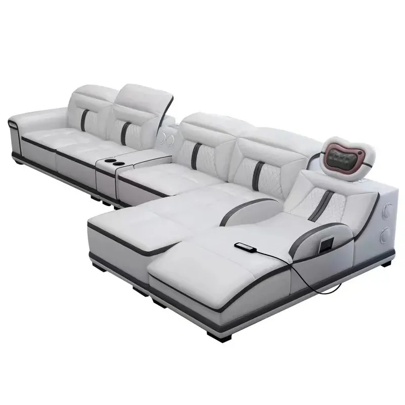 

Genuine leather modern simple combination leather art sofa living room large electric sofa