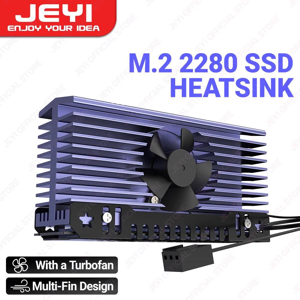 Radiator JEYI M.2 SSD z cichym wentylatorem Turbofan, radiator 2280 NVME ze stopu aluminium, wydajny radiator PC z silikonową podkładką termiczną