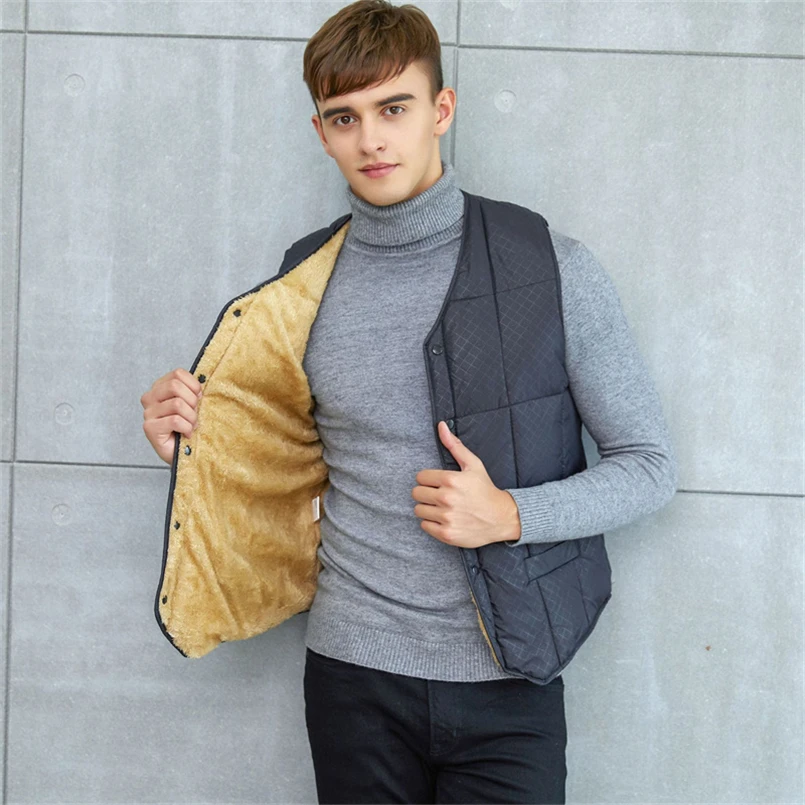 Winter Men Fleece Warm Vest With Pocket Autumn Male Business Casual Thicken Waistcoat New Sleeveless Jacket