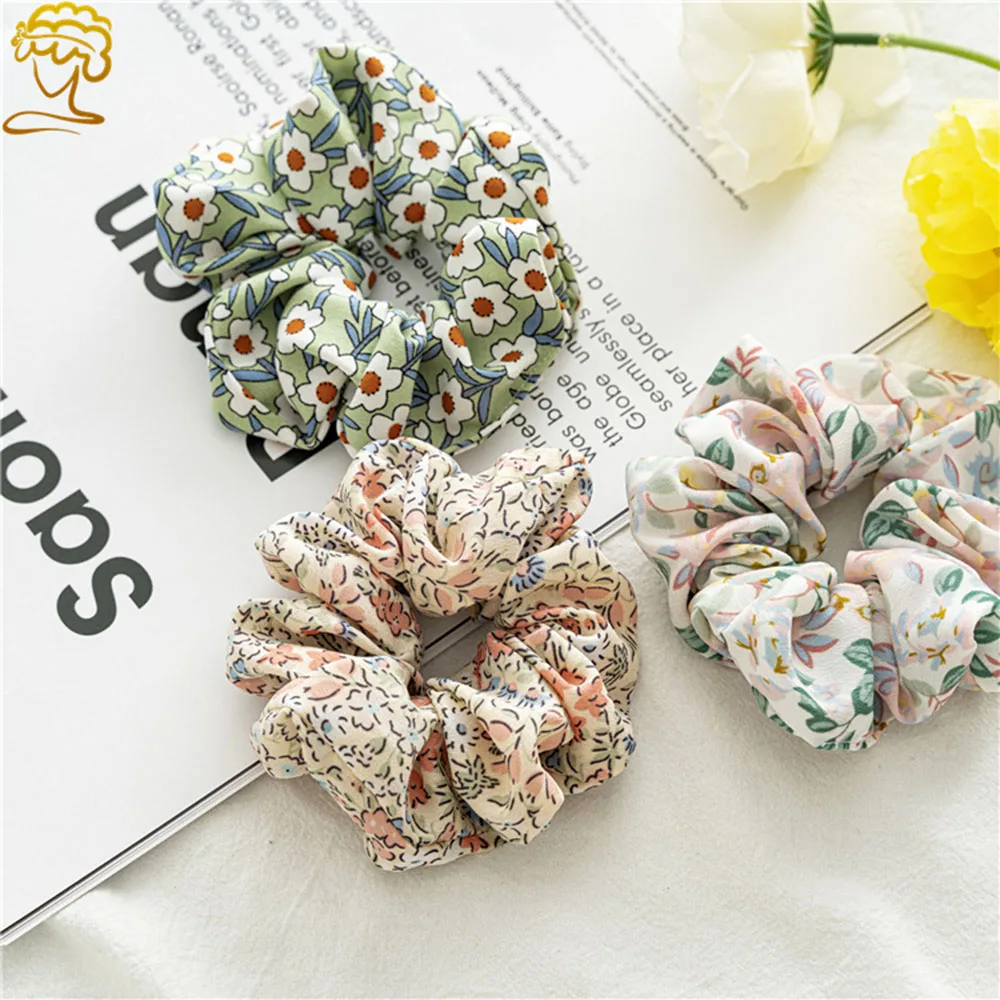 Summer New Floral Print High Sense Large Bowel Scrunchie Wholesale For Elegant Lady Satin Elastic Hair Scrunchies