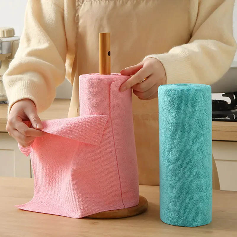 

20pcs/Roll Microfiber Tear-Towel Roll Thickened Dry Wet Dual-use Strong Absorbent Cloth Reusable Disposable Kitchen Wipes