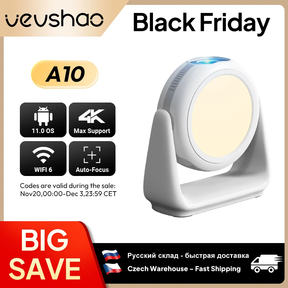 Vevshao A10 Smart 1080P Projector Android 11.0  With 5G WiFi Lamp Portable Projectors 4K Support HD Video Home Theater Projector