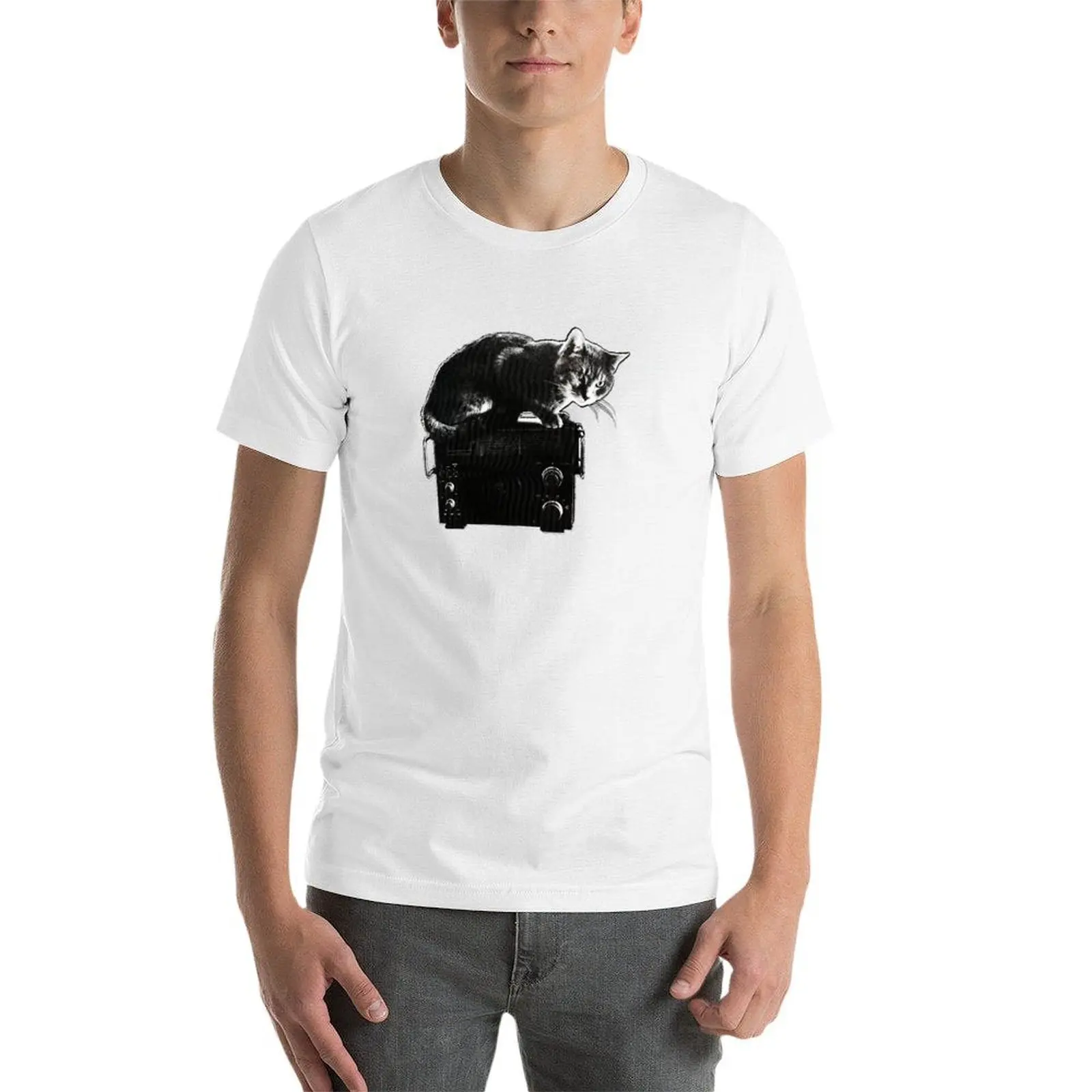 T-shirt radio cat maglietta essenziale magliette da uomo T-shirt in cotone