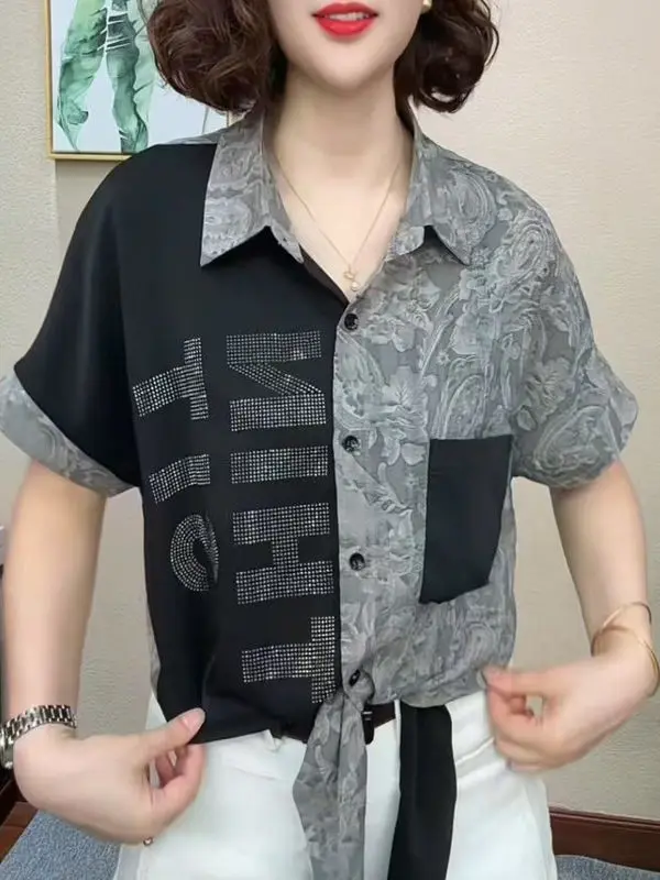 

Faionable Letter Rhinestone ort Sve Women's irt 2025 New Sle Korean Loose Fit Ne T-irt Upper Body