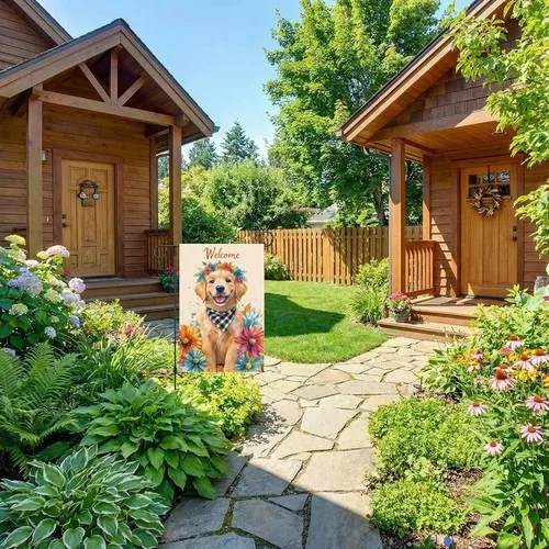 Welcome Golden Retriever Garden Flag Double Sided Floral Summer Spring, 12x18 XXQ