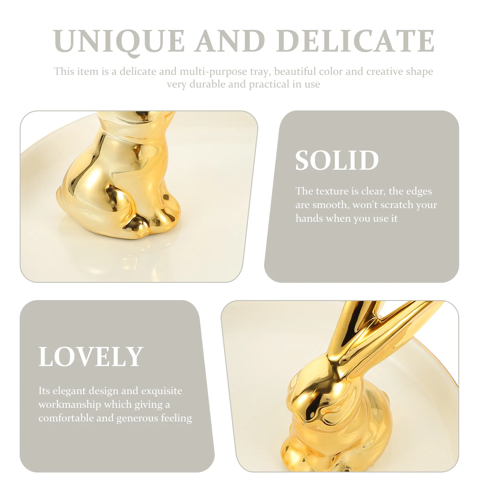 Gold Rabbit Jewelry Tray Creative Ceramic Jewelry Holder Desktop Organizer Multi-Use Decorative Storage Plate Rabbit Design Tray