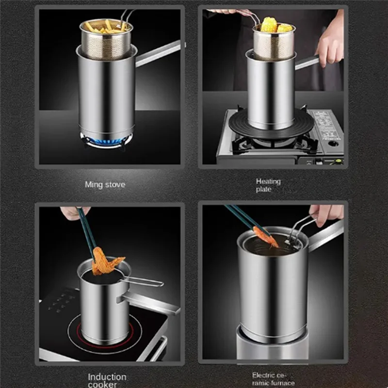 

Reliable Thickeded Deep Fryer Pot Small Stainless Steel Deep Fryer Pasta Strainer Basket Chicken Fried Food Strainer, Easy To Us