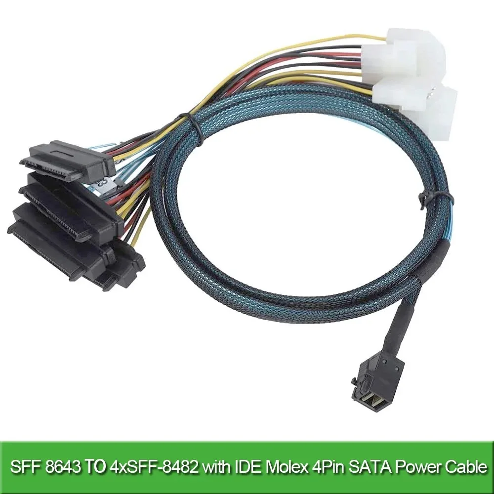 SFF-8643 to 8482 with Large 4Pin Power, Mini SAS HD to SAS/SATA + Power, 0.5M 1M for Internal HDD Connection