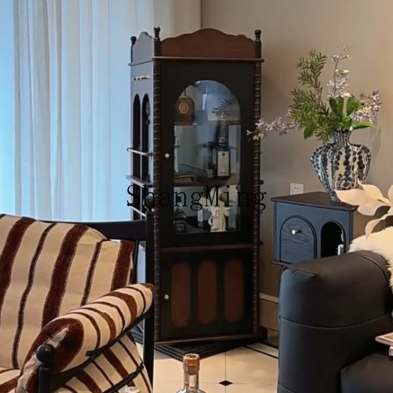 

ZYY solid wood retro rotating storage cabinet with glass door corner magazine cabinet display cabinet