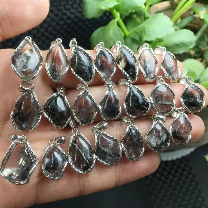 

S925 Natural Freeform Silver Rutilated Quartz Pendant Healing Energy Stone Elegant Temperament Fengshui Jewelry Gift 1pcs