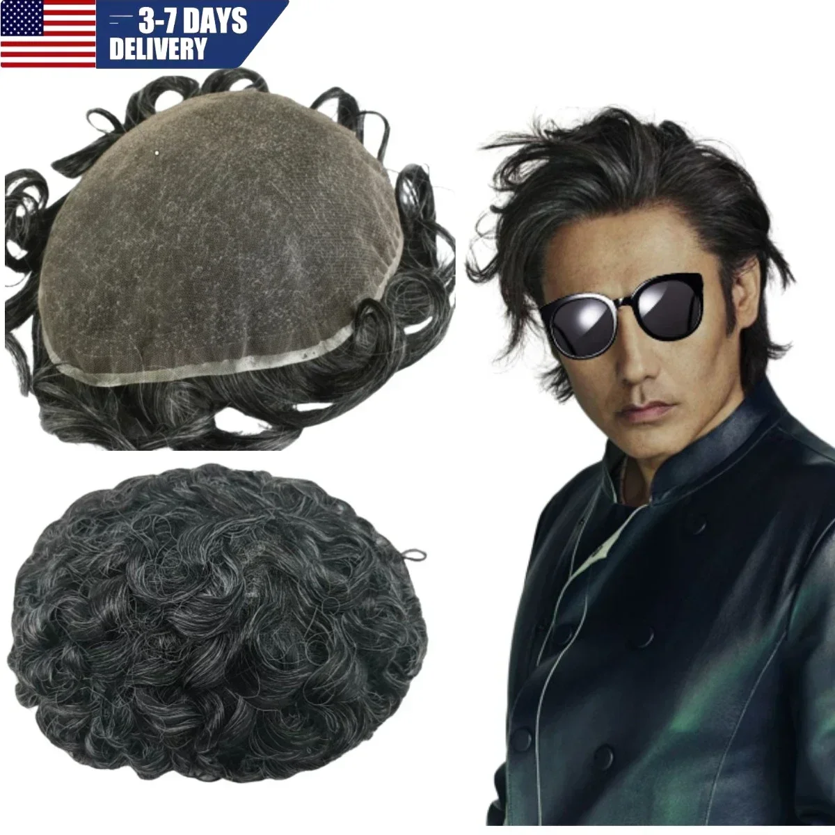 Toupee for Men Human Hair Replacement System Hair Units Curly Wave Men Piece Unit Natural Wigs Hair System 8x10LACE