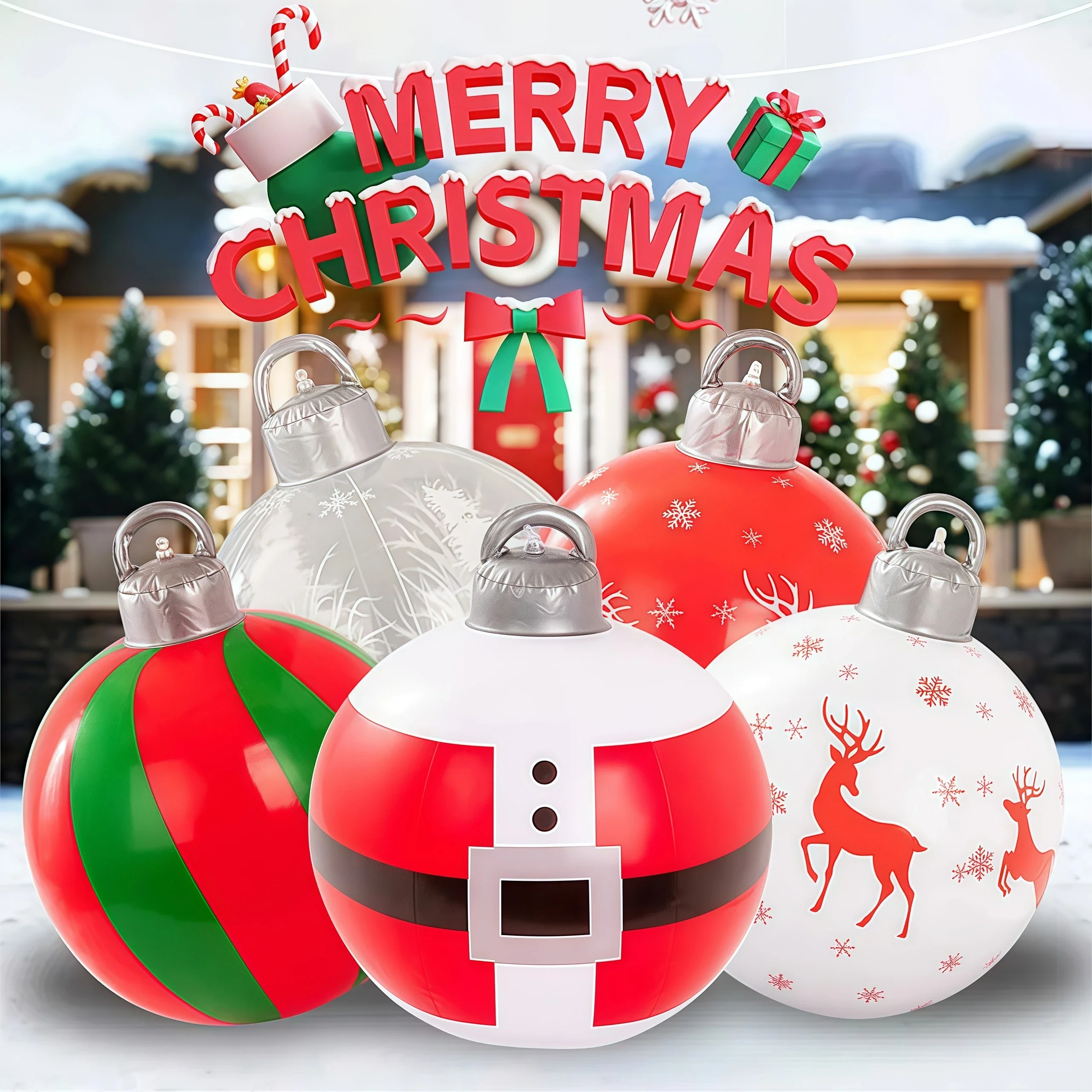 40cm Riesiger Aufblasbarer Weihnachtsball für Draußen, Dekorierter Ball aus PVC, Große Kugeln, Weihnachtsbaum-Dekoration, Navidad-Türdekoration