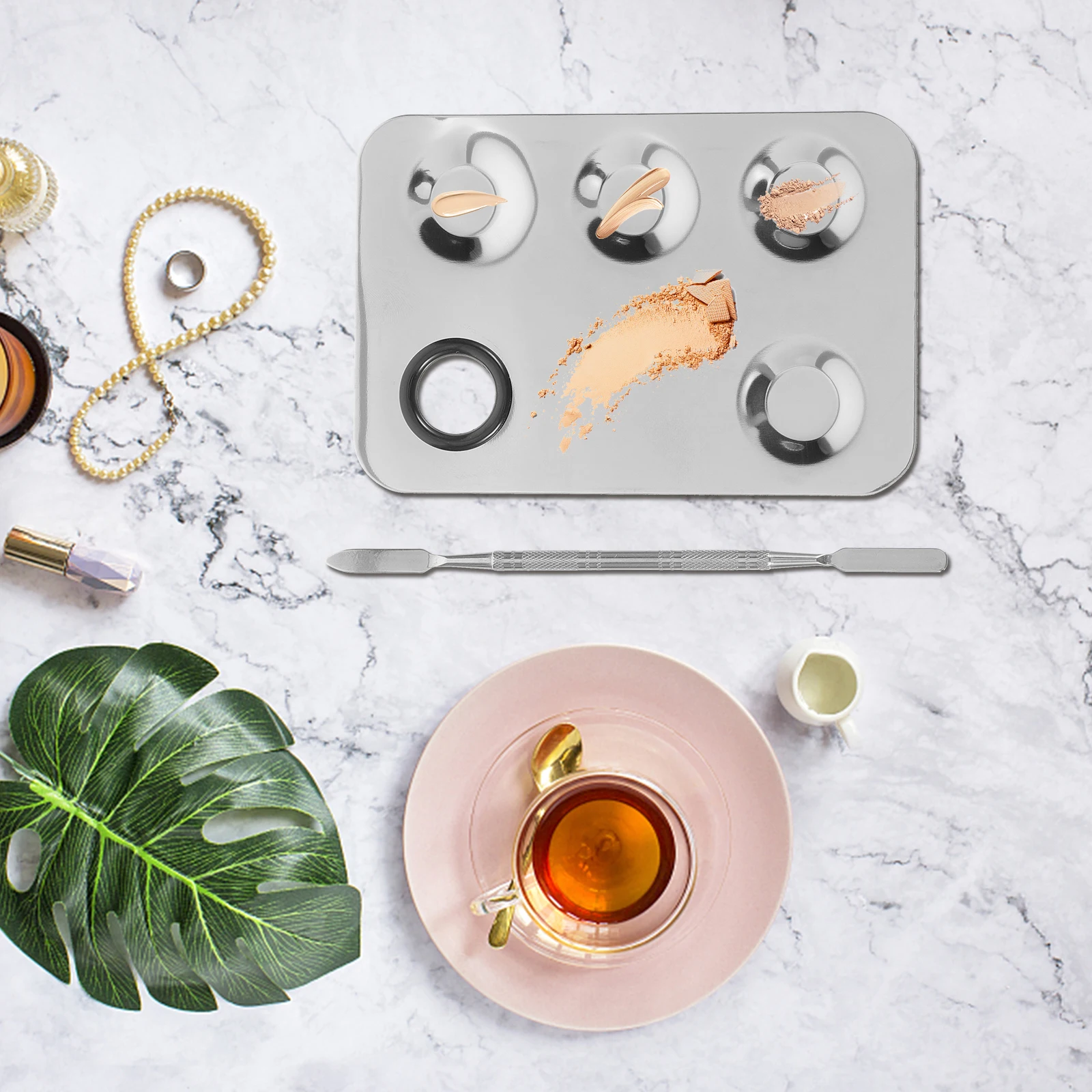 

1 set 1 Set Stainless Steel Makeup Plate Spatula Kit Mixing Tool Foundation Blending Nail Art Portable Tray