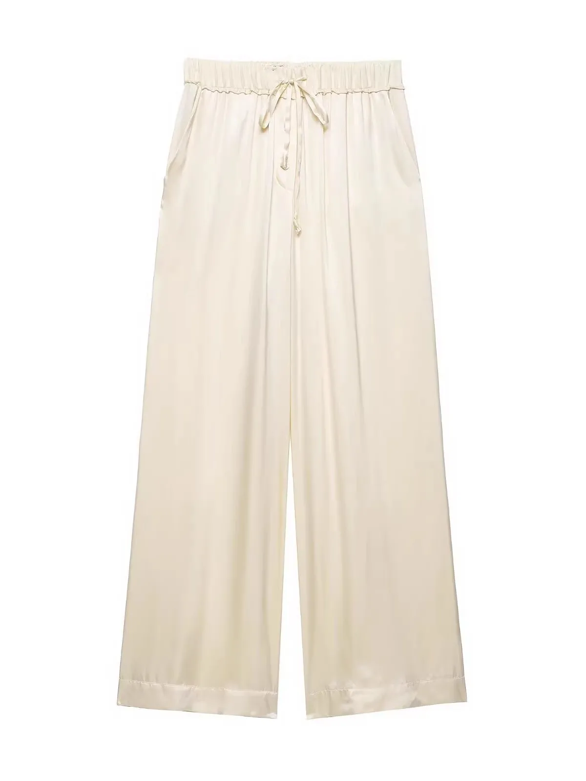 

Шелковая отделка irt ket, украшенные широкими брюками, отложной воротник, деловые повседневные женские модные летние новые поступления