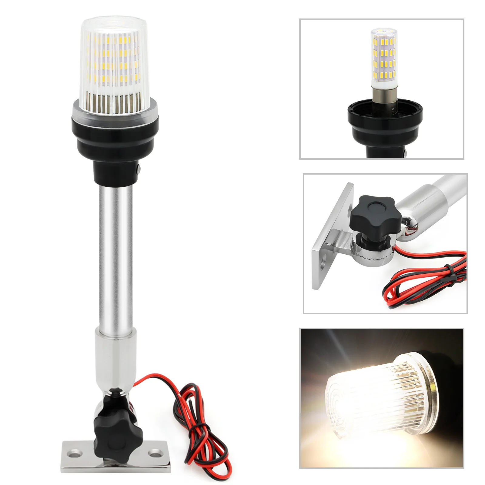 HD 12Inch Fold Down Boat LED Navigation Light for Yacht Marine Navigation Anchor Light 12V Sailing Signal Light 360 Degree Round