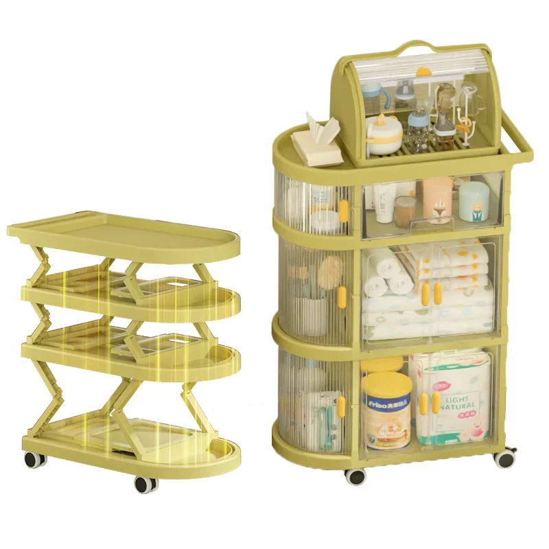 

Baby Products Storage Rack Multi-functional Folding Organizer Cart With Wheels Living Room Mobile Snacks Landing Auxiliary Cart