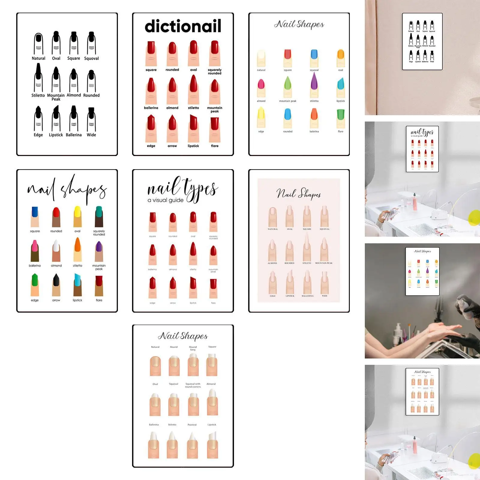 Nail Art Display Guide for Professionals - Nail Shape Chart Poster 30x40cm