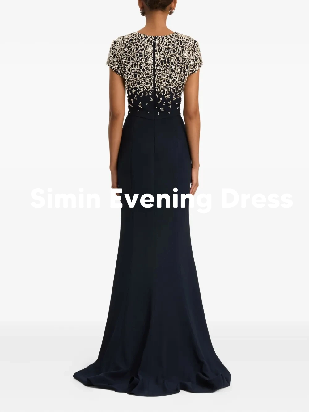 Simin – robe de soirée sirène pour femmes, personnalisée, col rond, perles, manches courtes, longueur au sol, robes de soirée élégantes, 2026