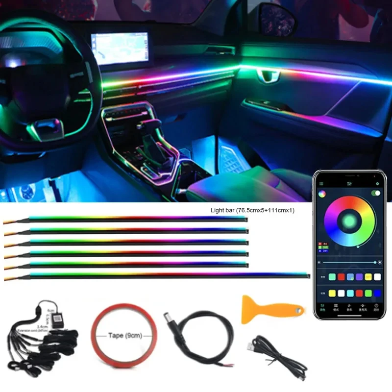 

5 in 1 6 in 1 Car Atmosphere Lamp RGB Rainbow 213 Color LED Acrylic Strip Fiber Optic Symphony Interior Decoration Ambient Light