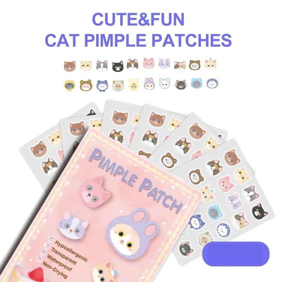 600 قطعة من رقع حب الشباب على شكل قطة كرتونية، رقع حب الشباب للوجه، رقع حب الشباب المخفية، ورقع البثور. رقيقة جدا وقابلة للتنفس