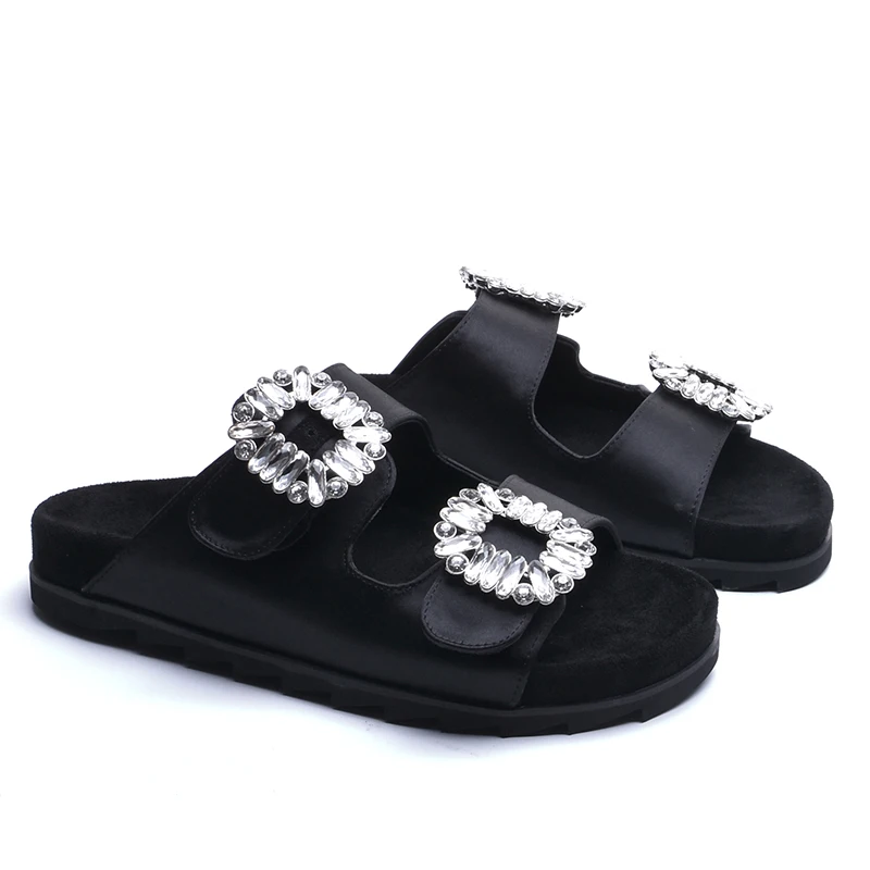 Female Shoes Slippers Casual Summer Clogs Woman Fringe Low Glitter Slides 2024 Luxury Genuine Leather Beach Jelly Crystal Fashio