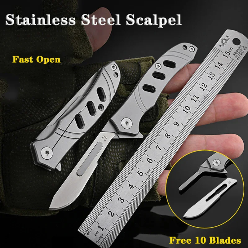 Mini Edelstahl Skalpell edc Klappmesser tragbare multifunktion ale Werkzeug frei 10 austauschbare Klingen Schnitzen Utility Tools