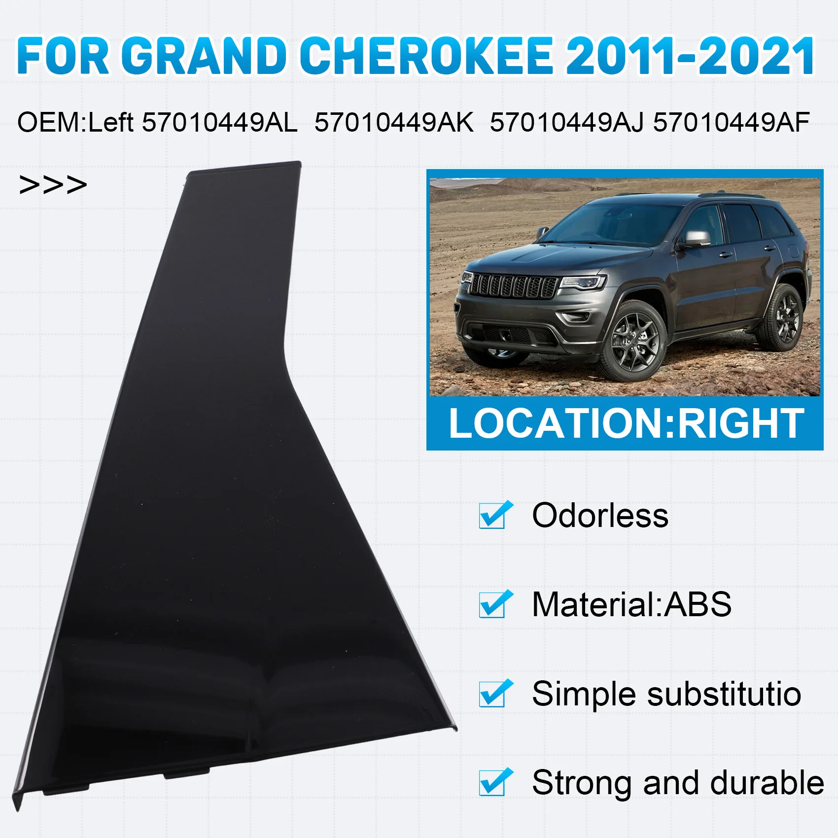 

Exterior Side C Pillar Applique Post Trims Panel For Jeep Grand Cherokee 2011-2021-Boom