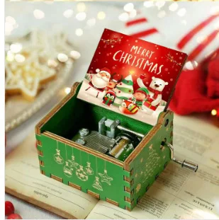 Wooden hand-operated octave box Christmas Merry music painting music box stall decoration wholesale exquisite gift gifts